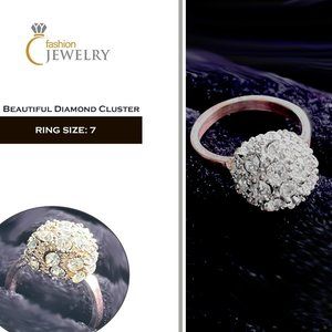 Diamond Cluster Gold Rose Ring